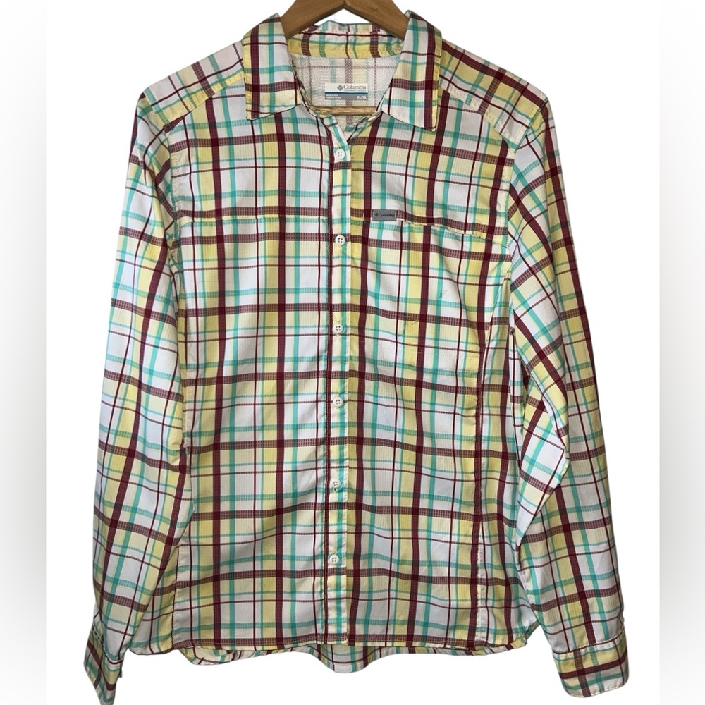 Columbia Plaid Button Down Shirt Women’s Size XL Activewear 100% Polyester